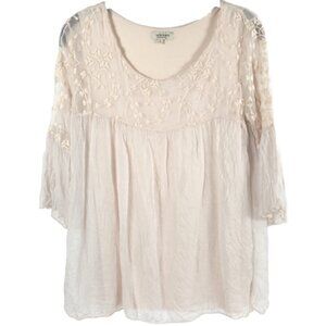 Via SIGNORIA ITALY🇮🇹Made‎ 100% Silk 3/4 Sleeve Layered Blush Floral Top SMALL